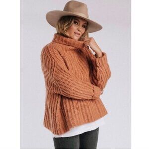 Free People Fluffy Fox Papaya Oversized Sweater Size M